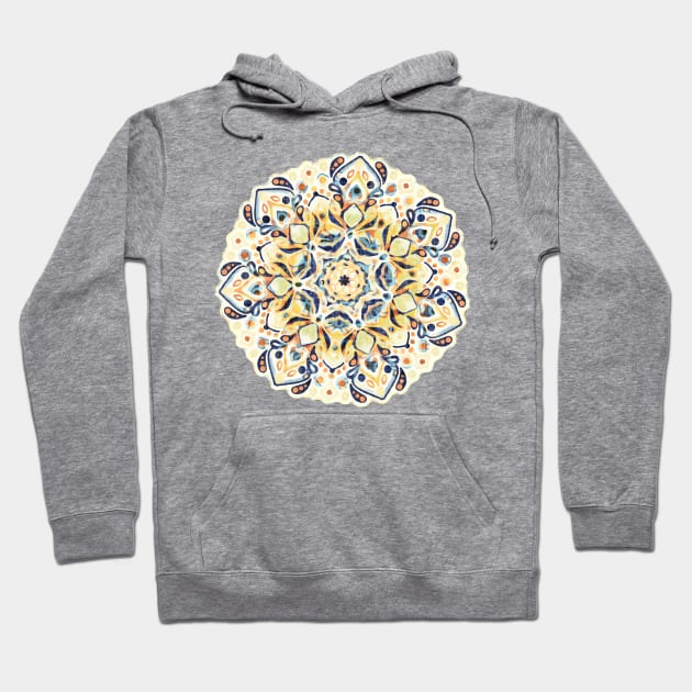 Stained Glass Mandala - Mustard Yellow & Navy Hoodie by TigaTiga